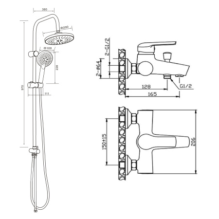 Душевая система Orange Tony M54-933cr смеситель с изливом, хром
